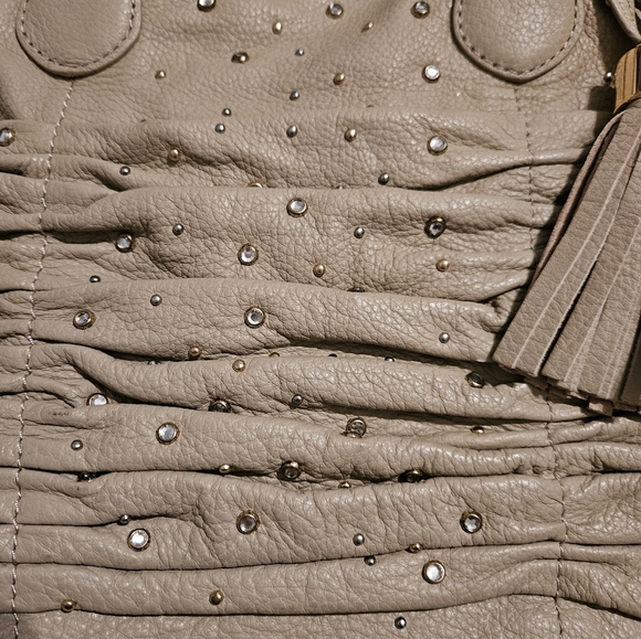 Frosting by Mary Norton Elegant Tan Studded Tote Bag. - Picture 3 of 11